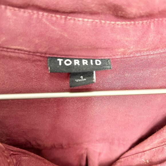 TORRID Twill Button-Up Long Sleeve Shirt Sz 1 - Picture 5 of 9